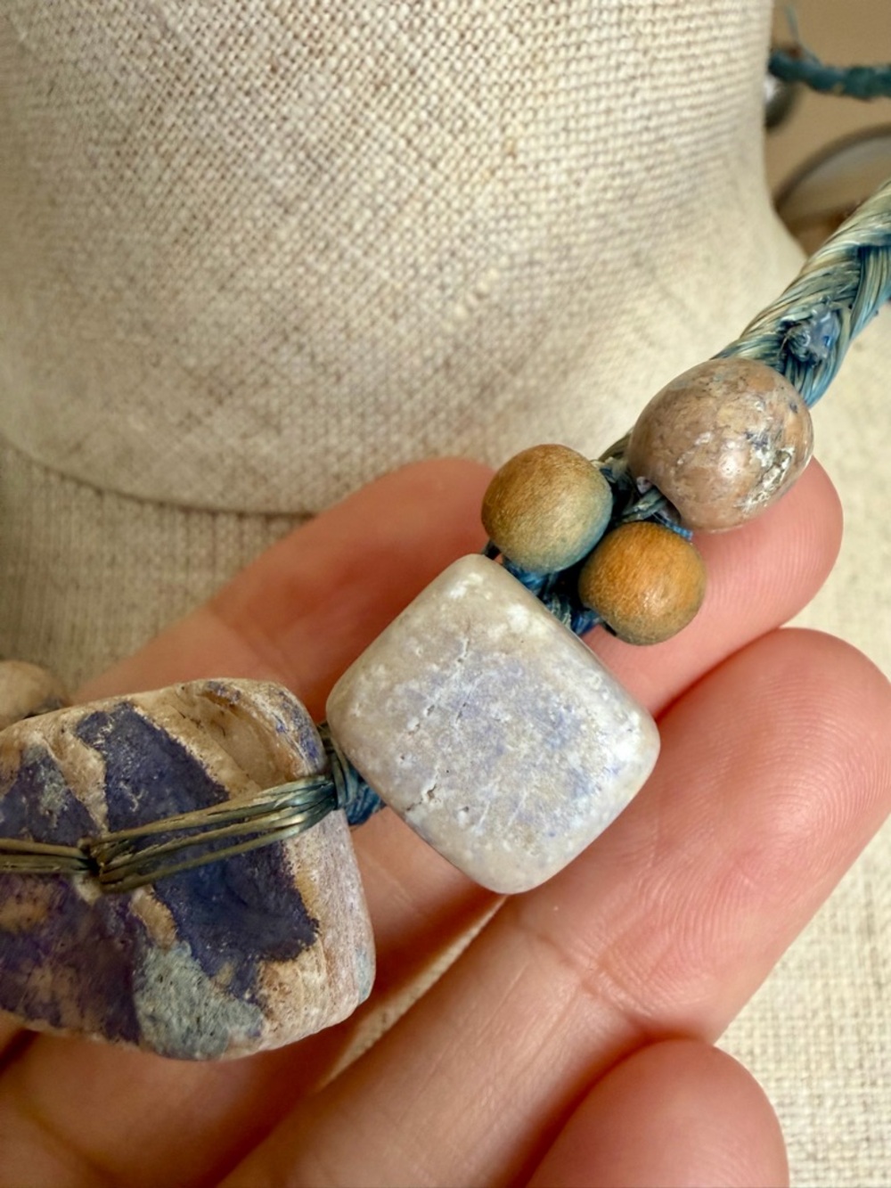 Artisan Bohemian Blue Stone Shell Necklace - Picture 6 of 16